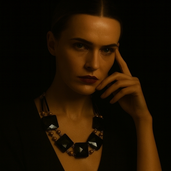 Vintage Jewelry - Bakelite ArtoDec Statement Necklace Rare 1940s Black Geometric Bib One of a Kind